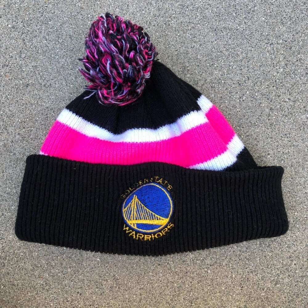 GOLDEN STATE WARRIORS Pom Beanie Hat NBA Women's Cuffed Cap Pink​